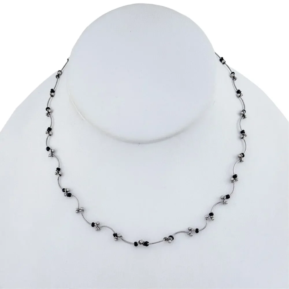 Vintage Sterling Silver 925 Onyx Bar Station Necklace 14.5
